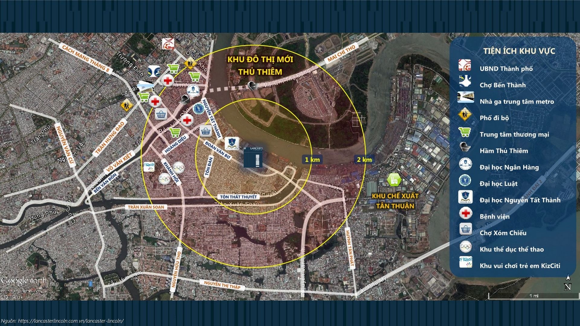 Bản đồ tiện ích ngoại khu xung quanh vị trí dự án Lancaster Lincoln Quận 4