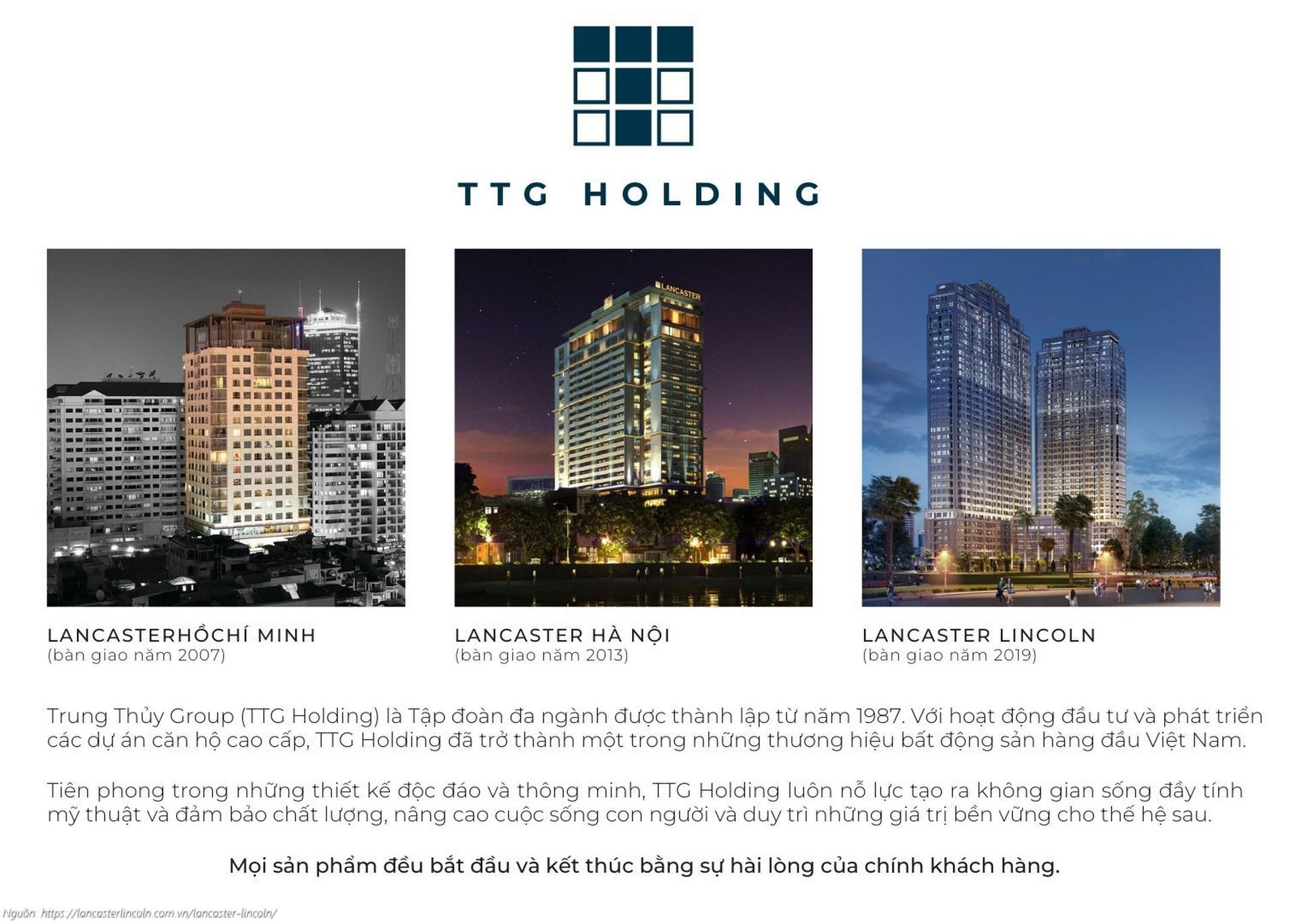 Các dự án nổi bật của Chủ đầu tư TTG Holdings (Tập đoàn Trung Thủy) - Đơn vị phát triển dự án Lancaster Lincoln Quận 4
