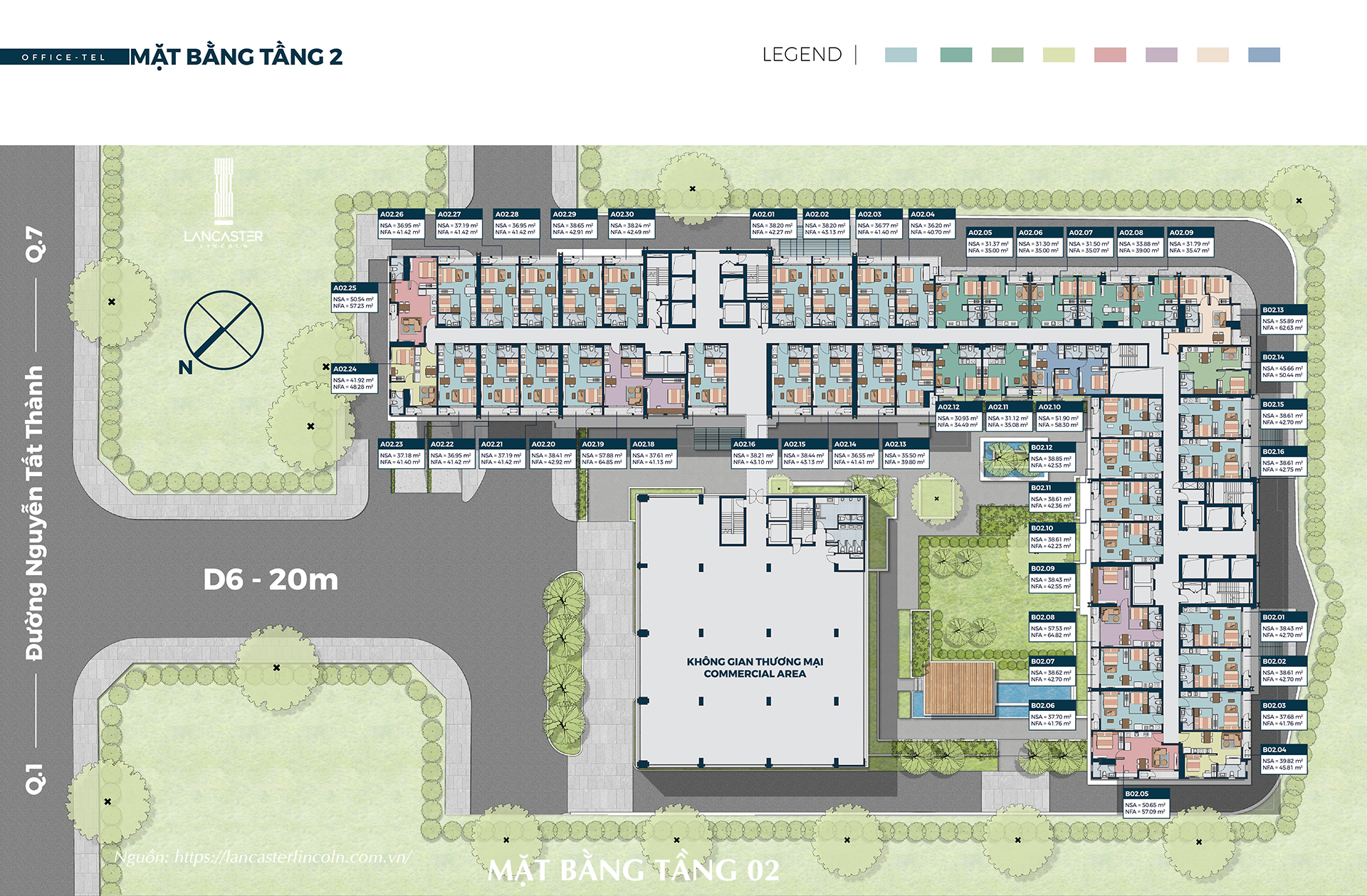 Mặt bằng tầng 2 Officetel dự án Lancaster Lincoln Quận 4, đường Nguyễn Tất Thành