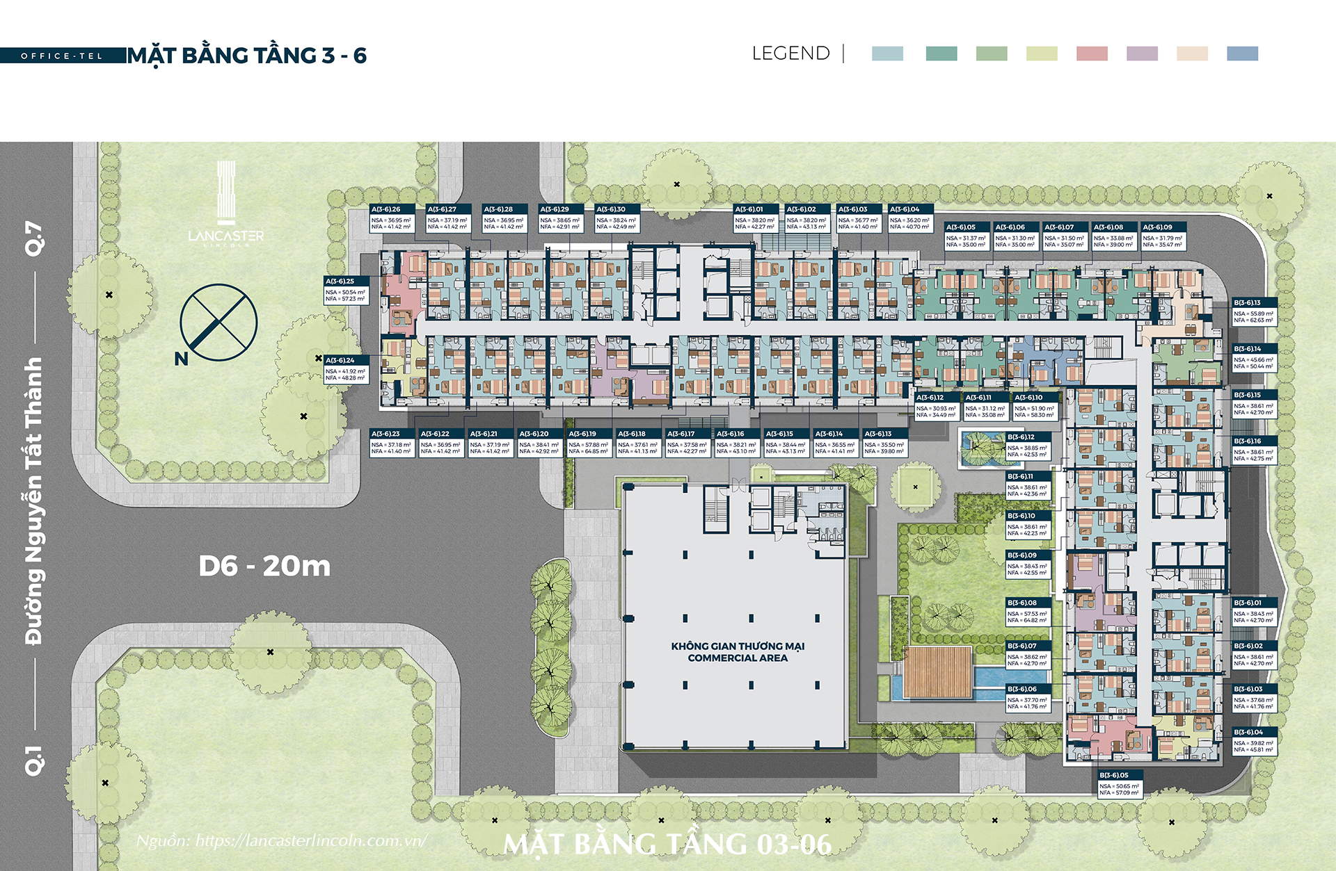 Mặt bằng tầng 3-6 Officetel dự án Lancaster Lincoln Quận 4, đường Nguyễn Tất Thành