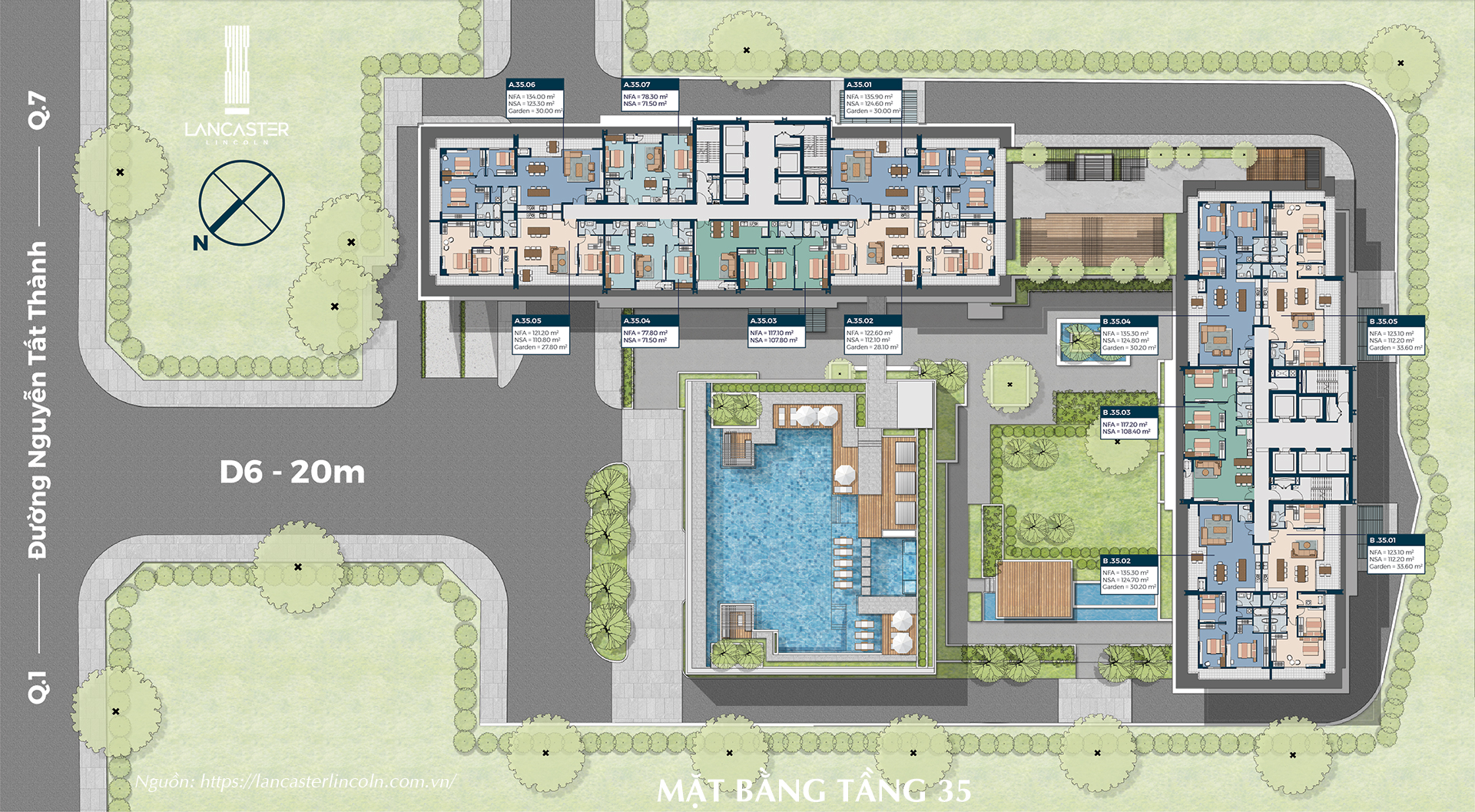 Mặt bằng tầng 35 (Sky Villa) căn hộ chung cư Lancaster Lincoln Quận 4, đường Nguyễn Tất Thành