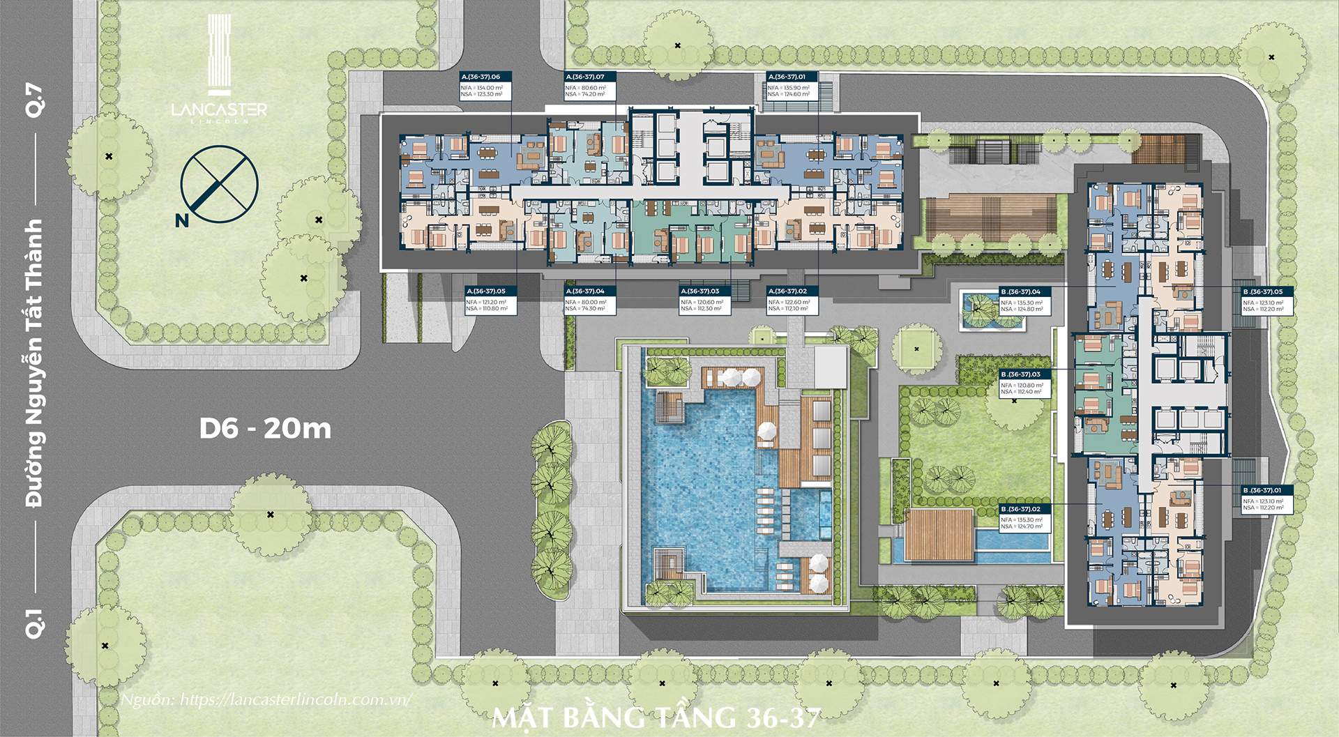 Mặt bằng tầng 36-37 căn hộ chung cư Lancaster Lincoln Quận 4, đường Nguyễn Tất Thành