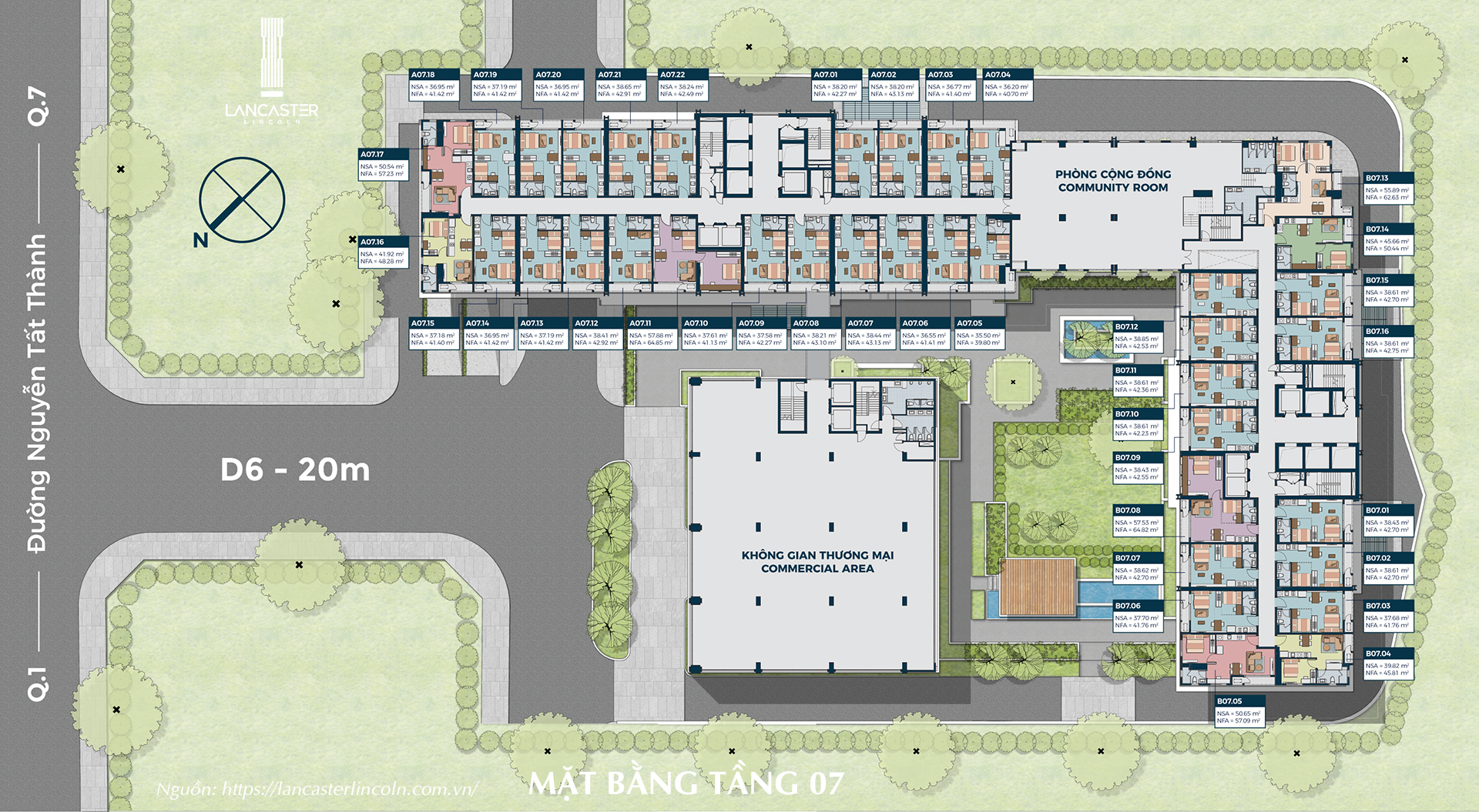Mặt bằng tầng 7 Officetel dự án Lancaster Lincoln Quận 4