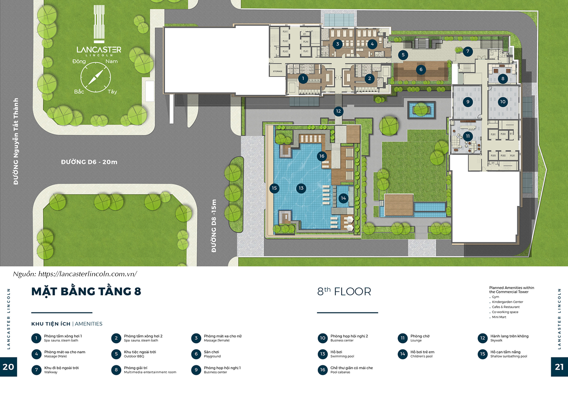 Mặt bằng tầng 8 Tiện ích và Officetel dự án Lancaster Lincoln Quận 4, đường Nguyễn Tất Thành