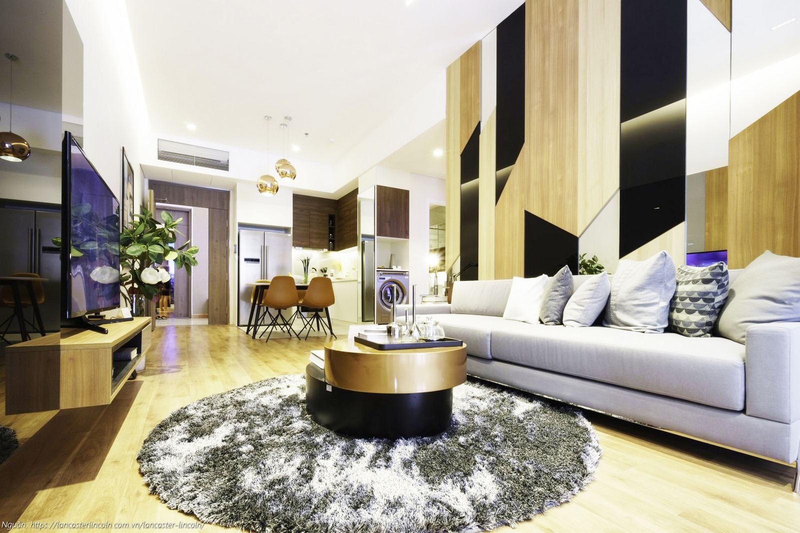 Nhà mẫu căn hộ góc 2PN 2WC diện tích 80.8m² Lancaster Lincoln Quận 4 - Không gian phòng khách