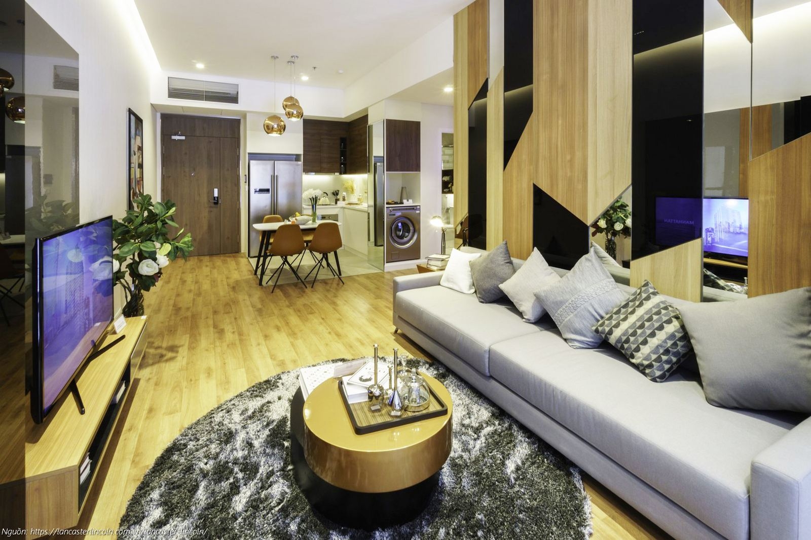 Nhà mẫu căn hộ góc 2PN 2WC diện tích 80.8m² Lancaster Lincoln Quận 4 - Không gian phòng khách