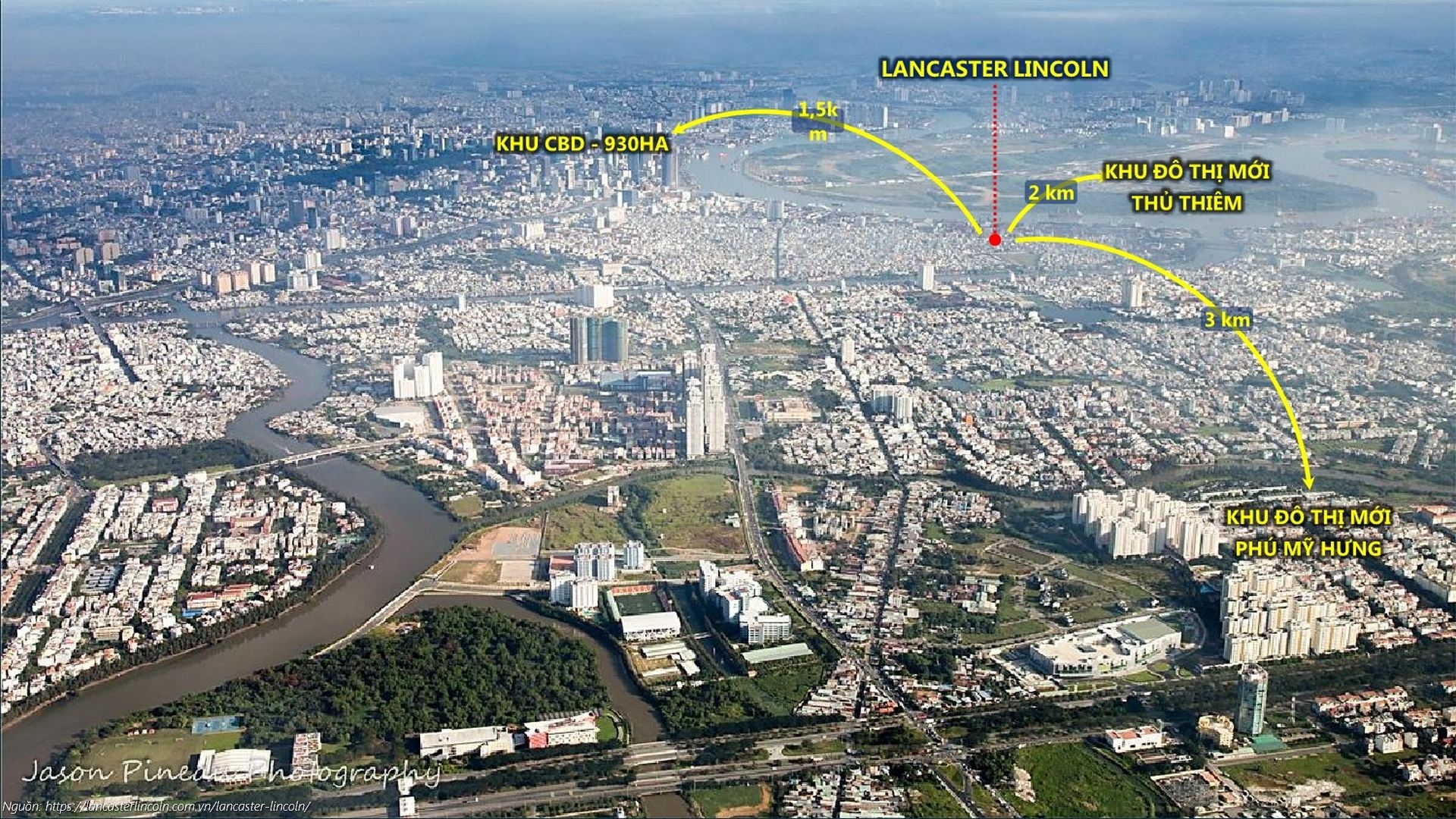 Tóm tắt khoảng cách từ vị trí Lancaster Lincoln đến CBD, Thủ Thiêm, Phú Mỹ Hưng