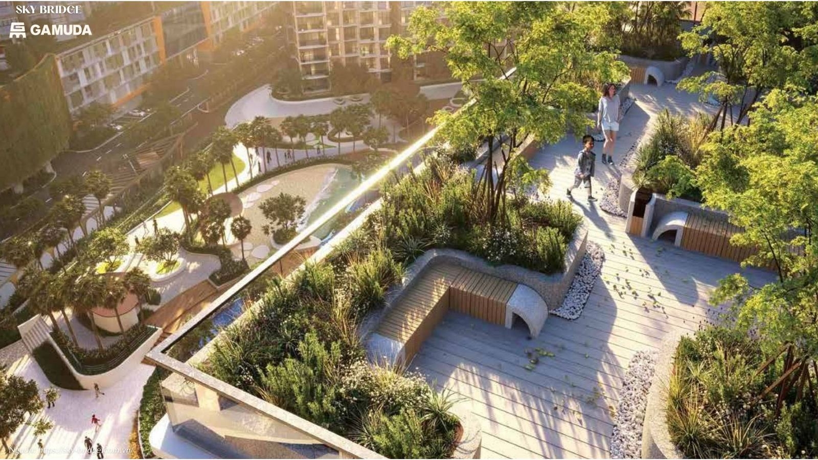 Đường dạo bộ công viên xanh tại dự án căn hộ SkyBridge Gamuda Land