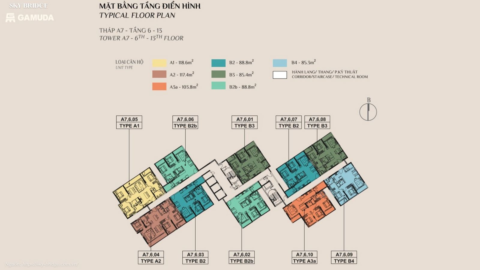 Mặt bằng căn hộ tầng điển hình dự án căn hộ chung cư SkyBridge Gamuda Land