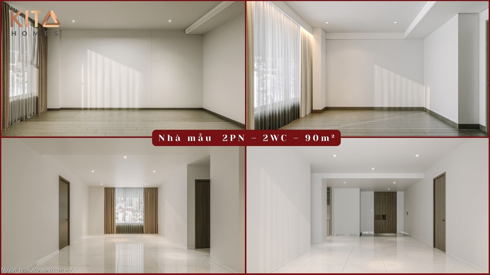Nhà mẫu căn hộ 2PN - 2WC diện tích 90m2 dự án Ansana By Kita Võ Văn Kiệt